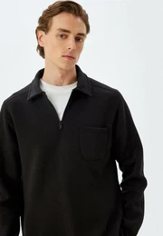 Sweatshirt Polokragen Mit Taschendetail