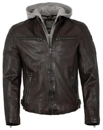 Lederjacke GMRayco - Herren Lederjacke Kapuze Lammnappa kastanie braun