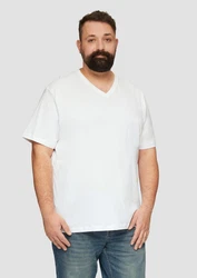 s.Oliver T-Shirt mit Logo und V-Ausschnitt Weiß/Creme/Braun