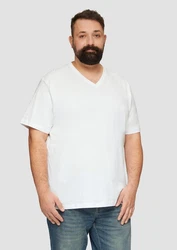 s.Oliver T-Shirt mit Logo und V-Ausschnitt Weiß/Creme/Braun