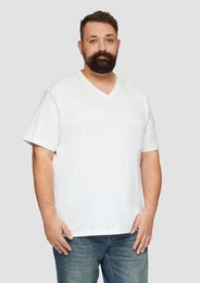 Kurzarmshirt Jerseyshirt mit Logo und V-Ausschnitt Logo