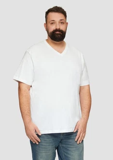 s.Oliver T-Shirt mit Logo und V-Ausschnitt Weiß/Creme/Braun