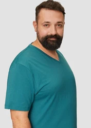s.Oliver T-Shirt mit Logo und V-Ausschnitt Türkis/Grün