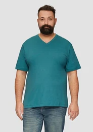 Kurzarmshirt Jerseyshirt mit Logo und V-Ausschnitt Logo