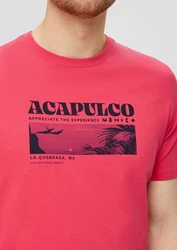 s.Oliver Kurzarmshirt Crew-Neck-Shirt Frontprint Rot/Rosa