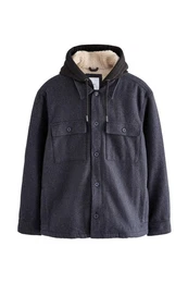 Hemdjacke Strukturierte Hemdjacke mit Borgfutter und Kapuze (1-St)