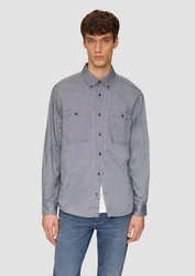 s.Oliver Langarmhemd Regular Fit Button-Down Kragen Grau/Hellgrau/Dunkelblau