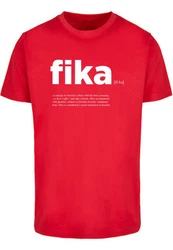 MisterTee Kurzarmshirt Herren Fika Definition Tee Rosa/Rot