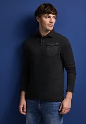 STREET ONE MEN Langarmshirt mit Brusttasche Schwarz/Dunkelgrau
