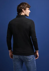 STREET ONE MEN Langarmshirt mit Brusttasche Schwarz/Dunkelgrau
