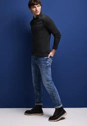 STREET ONE MEN Langarmshirt mit Brusttasche Schwarz/Dunkelgrau