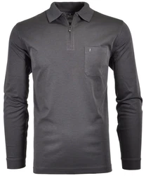 RAGMAN Langarm-Poloshirt Dunkelgrau/Hellgrau/Grau