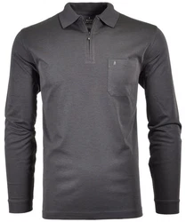 RAGMAN Langarm-Poloshirt Dunkelgrau/Hellgrau/Grau