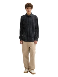 TOM TAILOR Denim Langarmhemd Schwarz/Dunkelblau/Hellblau