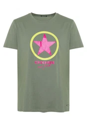 Chiemsee Print-Shirt T-Shirt mit Frontprint (1) Dunkelgrün/Grün/Neonfarben