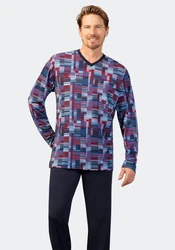 Hajo Schlafanzug Klima-Soft Dunkelblau/Hellblau/Mischfarben/Blau/Rot/Lila/Dunkelrot