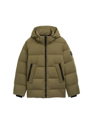 TOM TAILOR Winterjacke Pufferjacke mit abnehmbarer Kapuze mit Innentasche Dunkelgrün/Khaki