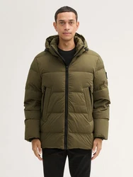 TOM TAILOR Winterjacke Pufferjacke mit abnehmbarer Kapuze mit Innentasche Dunkelgrün/Khaki
