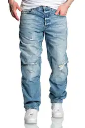 Loose-fit-Jeans YAKIMA 90s Baggy Jeans Herren Destroyed 90s Denim Jeans Hose Straight Baggy