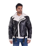 Denim Distriqt Herren Piloten Winterjacke Fliegerjacke Schwarz/Weiß
