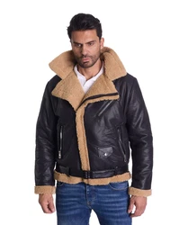 Denim Distriqt Herren Piloten Winterjacke Fliegerjacke Schwarz/Camel