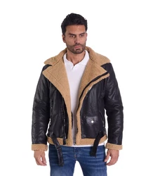 Denim Distriqt Herren Piloten Winterjacke Fliegerjacke Schwarz/Camel