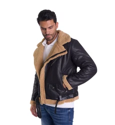 Denim Distriqt Herren Piloten Winterjacke Fliegerjacke Schwarz/Camel