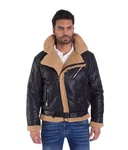 Denim Distriqt Herren Piloten Winterjacke Fliegerjacke Schwarz/Camel