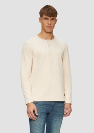 Langarmshirt Geripptes Langarmshirt mit Henley-Ausschnitt Logo