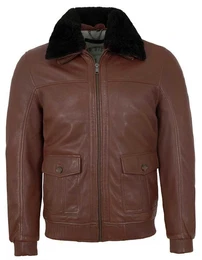 Lederjacke DMFjort - Herren Lederjacke Lammfellkragen Lammnappa dunkel cognac