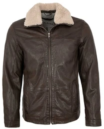 Lederjacke DMSiryus 2 - Herren Lederjacke Lammfellkragen Lammnappa dunkelbraun