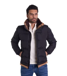 Steppjacke Ausgefallene Steppjacke mit Kunstfellkragen Schwarz XXL
