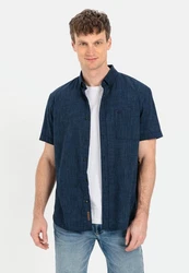 camel active Kurzarmhemd mit Button-Down Blau/Hellblau/Dunkelblau