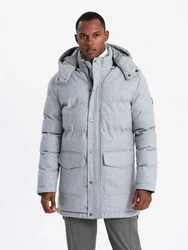 OMBRE Winterjacke Warme Lange Herren Parka Jacke Grau/Blau/Hellgrau