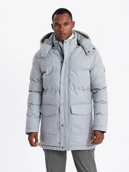 OMBRE Winterjacke Warme Lange Herren Parka Jacke Grau/Blau/Hellgrau