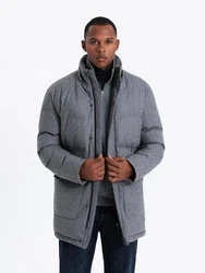 OMBRE Winterjacke Warme Lange Herren Parka Jacke Grau/Hellgrau/Blau