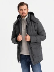OMBRE Winterjacke Warme Lange Herren Parka Jacke Dunkelgrau/Grau