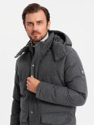 OMBRE Winterjacke Warme Lange Herren Parka Jacke Dunkelgrau/Grau