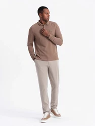 OMBRE Strukturiertes Herren-Polo-Longsleeve mit Patch Beige/Khaki/Braun/Grau