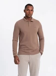 OMBRE Strukturiertes Herren-Polo-Longsleeve mit Patch Beige/Khaki/Braun/Grau