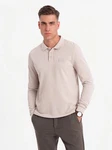 OMBRE Strukturiertes Herren-Polo-Longsleeve mit Patch Khaki/Beige/Braun