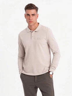 OMBRE Strukturiertes Herren-Polo-Longsleeve mit Patch