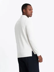 OMBRE Strukturiertes Herren-Polo-Longsleeve mit Patch Weiß/Khaki/Creme/Beige