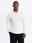 OMBRE Strukturiertes Herren-Polo-Longsleeve mit Patch Weiß/Khaki/Creme/Beige