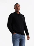 OMBRE Strukturiertes Herren-Polo-Longsleeve mit Patch Schwarz/Rot