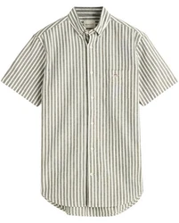 Gant Kurzarmhemd Streifenhemd Khaki/Beige/Dunkelgrün/Weiß