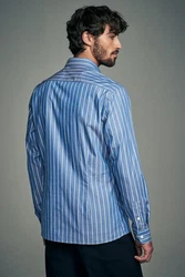 Next Langarmhemd Slim Fit Hellblau/Dunkelblau/Blau