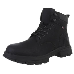 Herren Schnrschuhe Freizeit Stiefelette (88491804) Blockabsatz Boots in Schwarz