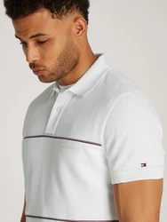 Tommy Hilfiger Poloshirt Global Stripe Blocking Reg Polo mit Logo-Stickerei und Logo-Streifen weiß