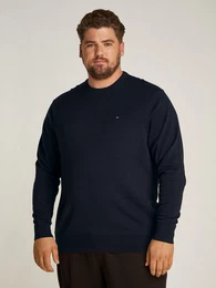 Tommy Hilfiger Big & Tall Rundhalspullover BT-ESSENTIAL COTTON CREW NECK-B in Groen Gren, Logostickerei